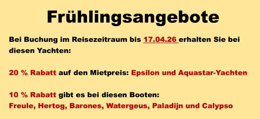 Frühlingsrabatt Bootsurlaub Holland